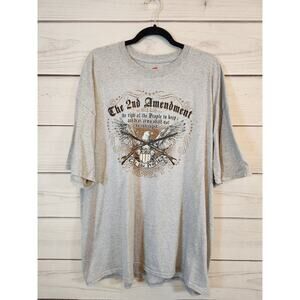 Hanes Tagless Men's Gray 2nd Amendment Crew Neck Short Sleeve T-Shirt Size 3XL